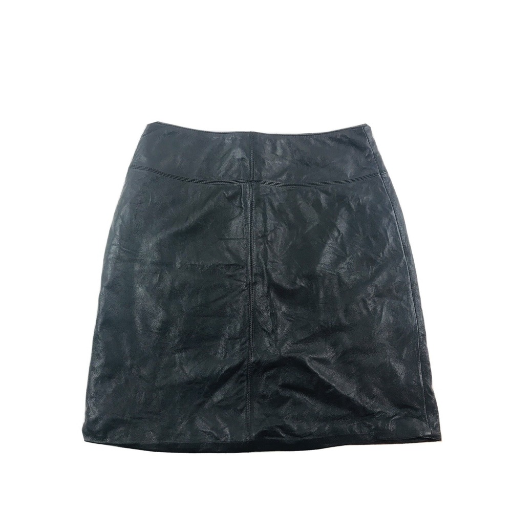 Sienna Studio Pencil Mini Skirt Size 6 Black Leather Bodycon Back 3/4 Zip Slit